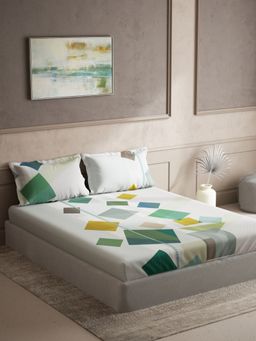 Ddecor Live Beautiful - Geometric Cotton Double Bedsheet with 2 Pillow Covers - Green